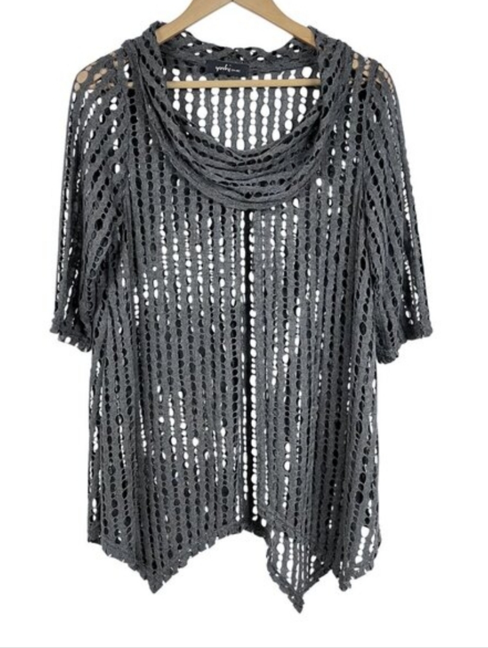 Yushi Lagen Look Layers Grey Open Knit Tunic Top Size OS